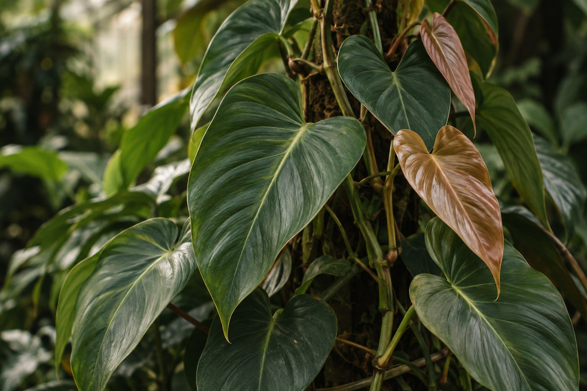 Feuillage de Philodendron et jeune pousse cuivrée